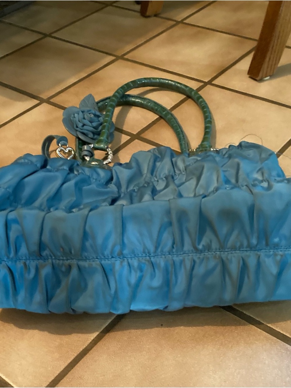 Brighton Teal Blue Floral Accent Shoulder Bag - Picture 6 of 6